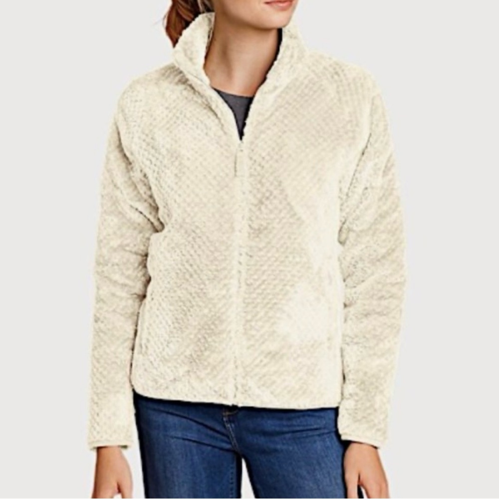 Eddie Bauer Alpine Plush Fleece Full Zip Women's Cream Ivory Jacket Small